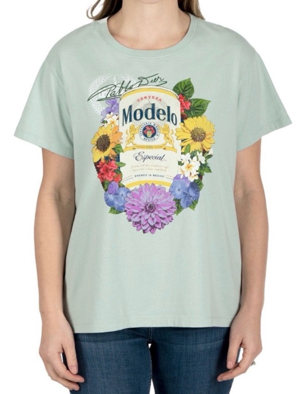 Modelo Women’s Green Floral Logo Tee - Short Sleeve size XS NWT NEW